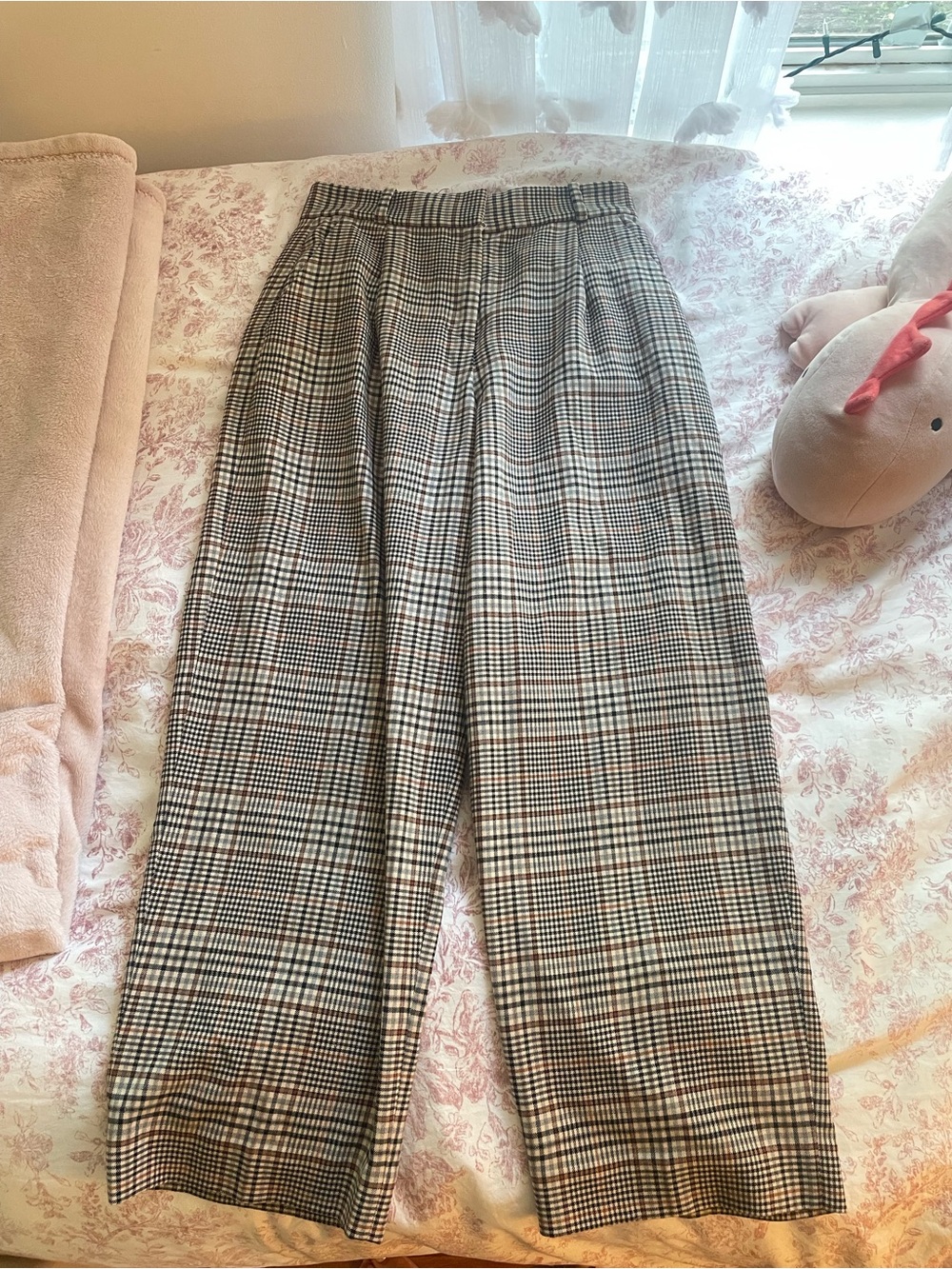 & Other Stories Plaid Wide-Leg Trousers - Black, White, Brown